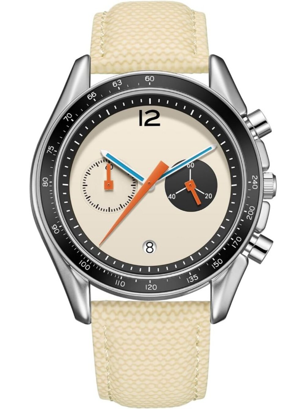 Men's White Chronograph Classics Waterproof Sport Casual Business Wrist Watch